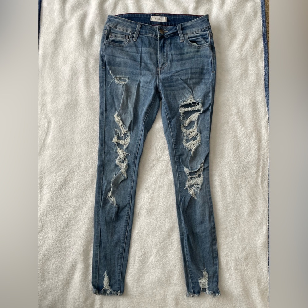 Cello Women's Ripped Skinny Jeans in Classic Blue